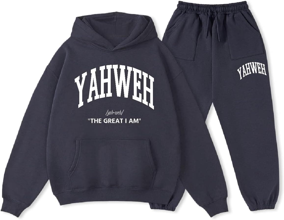 Graphic Hoodies For Men Women Unisex Washed Hoodie Set Oversized Sweatshirt YAHWEH